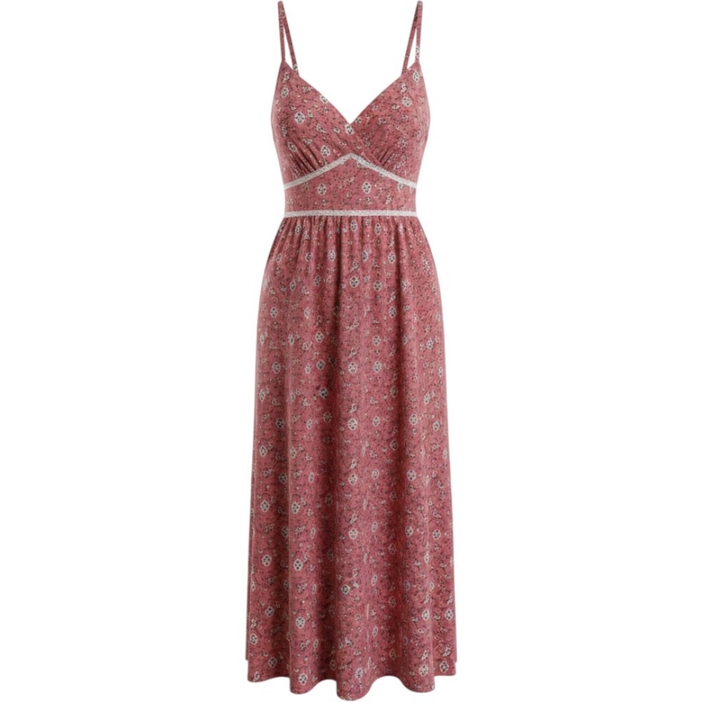 Lane Bryant Red Floral Ikat Empire Waist Maxi Dress Plus Size 22/24 Lace Trim